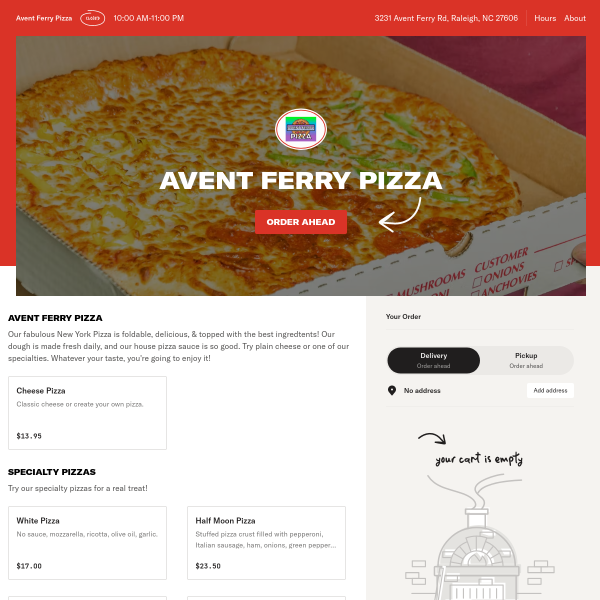 Avent Ferry Pizza - Raleigh - Menu & Hours - Order Delivery